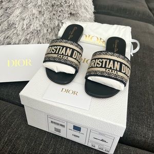 Dior Deep Blue Embroidered Slides. Gently worn, great condition!